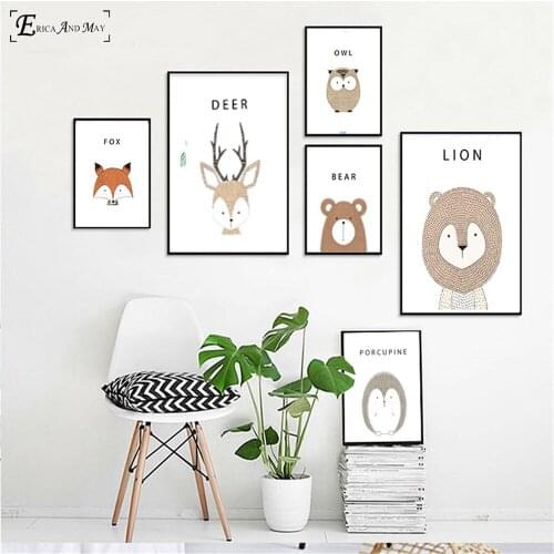 Baby Animals Cartoon Nursery Artwork Canvas Prints Modern Painting Posters Wall Art Pictures For Kids Room Decoration No Frame