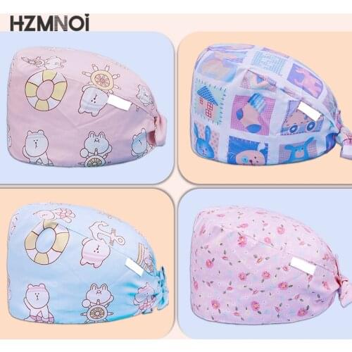 Cartoon Printing High Quality Surgical Caps Woman Dentist Working Cap Beauty Salon Scrubs Cap Nurse Hat Pet Shop Scrub Hat