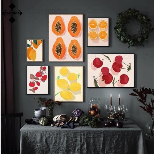 Juicy Fruits Papaya Orange Pictures Lemon Cherry Strawberry Canvas Paintings Mango Nordic Print Posters for Home Interior Decor