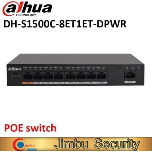 Dahua 8 port POE switch S1500C-8ET1ET-DPWR IEEE802.3af IEEE802.3at Hi-PoE 1*10/100Mbps 8*10/100 Mbps DH-S1500C-8ET1ET-DPWR