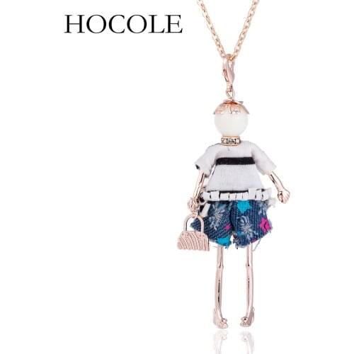 HOCOLE Unique Design Cute Rhinestone Crystal Doll Necklace for Women Long Chain Pendant Necklace Fashion Cool Girls Jewelry Gift