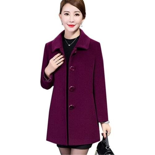High-end Brand Middle-aged ladies Wool Jacket Warm Coat Autumn Winter Slim Mother Overcoat Large size Casual Woolen Jackets 5XL