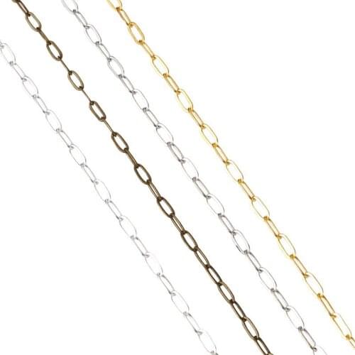5m/color 4 Colors Brass Paperclip Chain Drawn Elongated Cable Chain Link Chain Soldered for DIY Jewelry Making 6x2.6x0.4mm