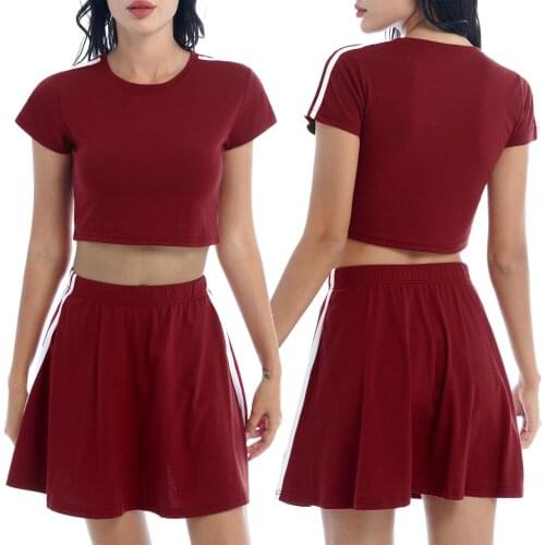 Summer Womens Casual Sport Suit Dance Costumes Solid Color Cropped Tank Top and Mini Skirt Set Running Gym Yoga Fitness Outfits