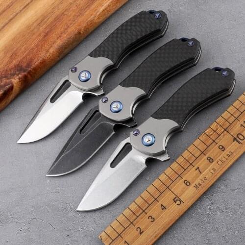 M390 powder steel blade titanium + carbon fiber handle ceramic ball bearing outdoor tactical hunting self-defense folding knife