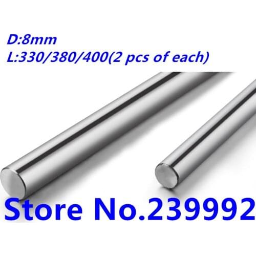 Linear shaft 8mm 330/380/400mm long harden linear rod chrome plated linear motion guide rail round rod 2 pcs of each length