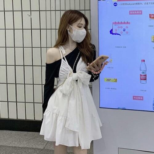 Bowknot Suspender Skirt Female Summer New Irregular Skirt Design Sense White Temperament Small Skirt Mini Dress