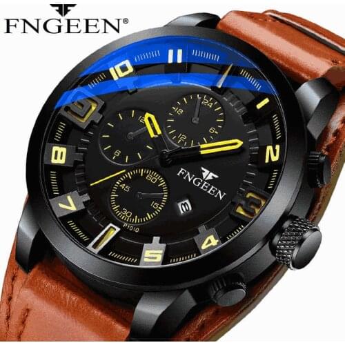 Mens Watch FNGEEN Mechanical Military Sports Mens Business Leather Quartz Watch Mens K Kol Saati Relogio Masculino 2020