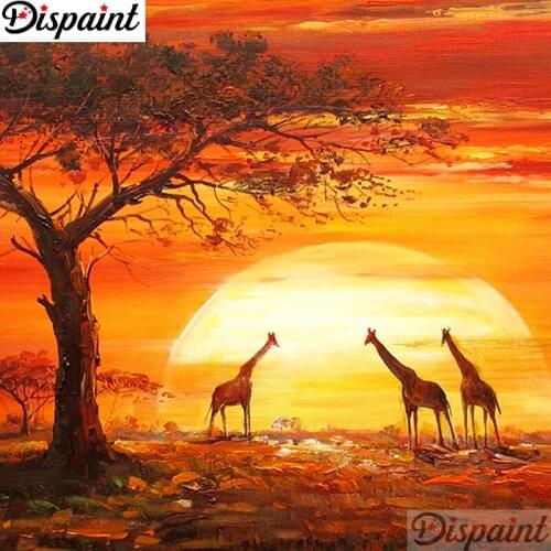 Dispaint Full Square/Round Drill 5D DIY Diamond Painting "Sunset scenery deer" 3D Embroidery Cross Stitch 5D Home Decor A12732
