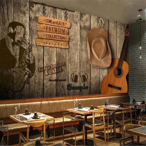 Milofi large non-woven wallpaper mural European bar KTV retro wooden board personality background wall painting