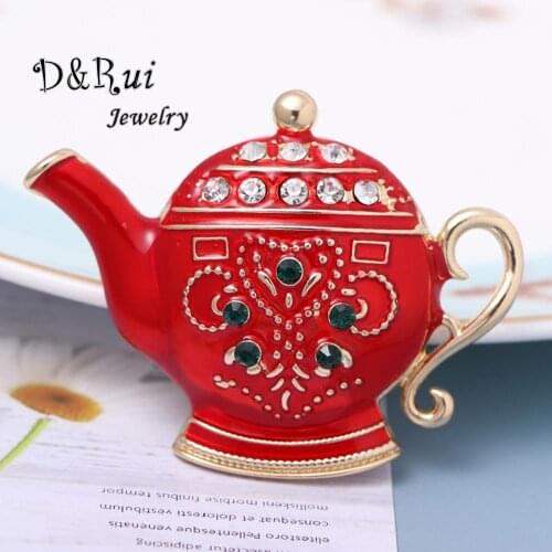 New Designer Red Teapot Brooches Pins Daily Supplies Enamel Jewelry 2 Colors Accessories Brooch Pin for Men Women New Year Gift