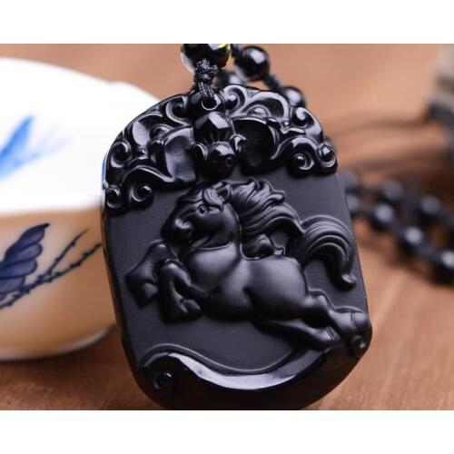 The new natural spot new folk style Obsidian Paul Ma Cifu is a horse Zodiac Pendant and a couple