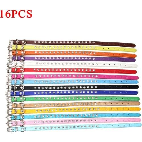 Wholesale PU Leather Small Dog Collar Adjustable Rhinestones Puppy Neck Strap Collars for Cat Kitten Necklace Pet Shop Product