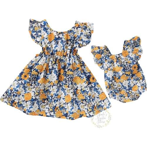 0-6Y Flower Baby Kid Girl Family Matching Outfits Little Sister Ruffles Romper Big Sister Bow Dress Summer Girl Costumes