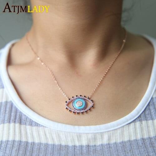 Collares Real Collier Maxi Necklace New 2020 Rose Color Fashion Pave Zirconia Women Girl Fate Trendy Evil Eye Filled Necklace