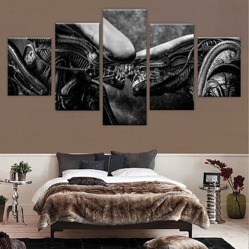 Movie Poster Aliens Canvas Painting 5 Panel Modular Pictures Wall Painting for Living Room room decor frame
