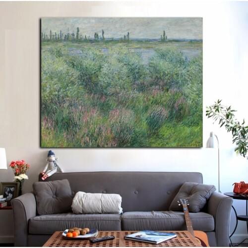 Print Claude Monet Spot On The Banks Of Seine Impressionist Landscape Oil Painting on Canvas Poster Wall Picture for Living Room