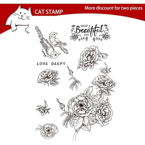 Peony Flowers And Birds Clear Stamps For Scrapbooking Card Making Photo Album Silicone Stamp DIY Decorative Crafts