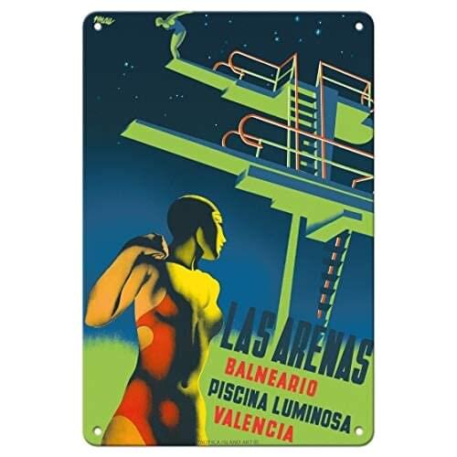 Illuminated Pool at Las Arenas Balneario Resort - Valencia, Spain by Josep José Renau c.1935- Metal Sign
