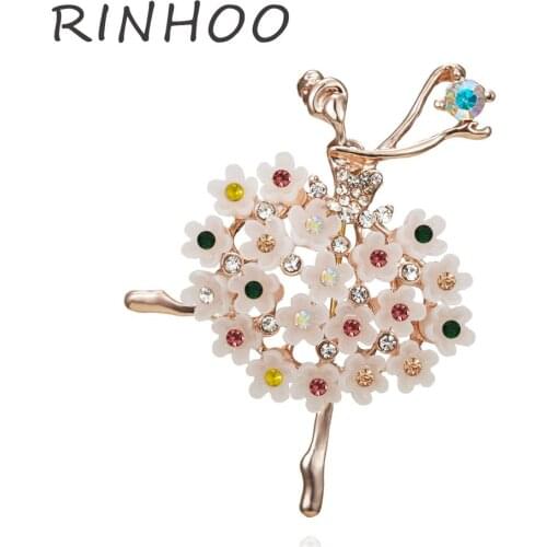 RINHOO Dancing Girls Brooches Rhinestone Crystal Enamel Ballet Dancer Brooch for Women Pin Fashion Wedding Jewelry Gift