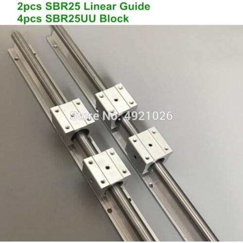 SBR25 linear guide rail: 2pcs SBR25 1200 mm linear guide + 4pcs SBR25UU block for cnc parts
