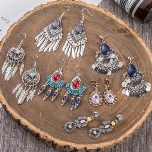 Earrings Crystal Shiny Bohemian Blue Statement Big Luxury Long Earring Handmade Gifts Women Geometric Fringe Wedding New Jewelry