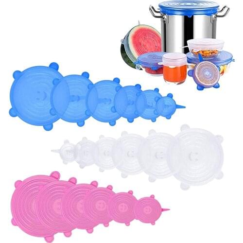 6 Size / Set Silicone Cover Stretch Lids Reusable Airtight Food Wrap Covers Keep Fresh Seal Bowl Stretchy Wrap Kitchen Cookwar