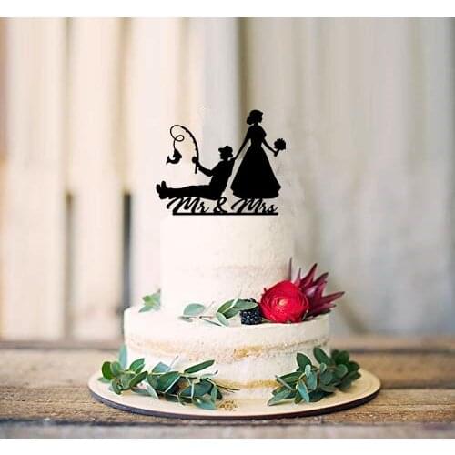 Fisher Wedding Cake Topper Fisher Wedding Cake Topper - Custom Acrylic Cake Decorations - Bride Pulling Groom - Personalized Mr