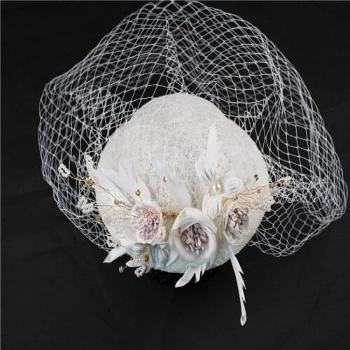 2020 New Bridal Hat With Veil Short Fascinators Mesh Women Wedding Birdcage Handmade Flowers