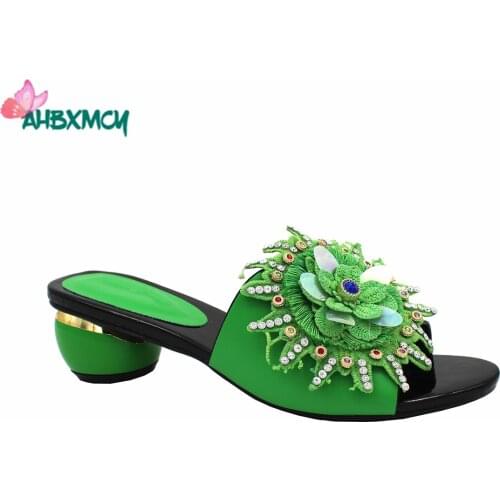 2021 Autumn INS Hot Selling Nigerian Women Shoes in Green Color African Ladies Slingbacks Slipper for Wedding
