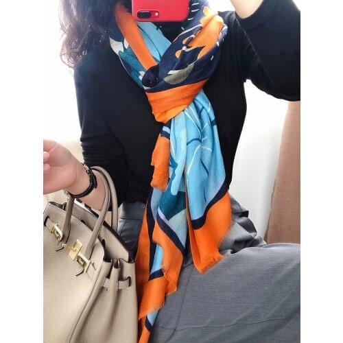 100% Cashmere scarf Women Wrap female autumn and winter Korean version of wild cute animal pattern long shawl dual-use 200cm