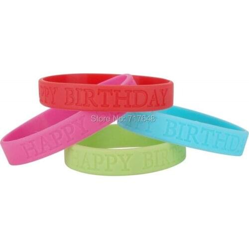 100pcs Debossed Happy Birthday wristband silicone bracelets free shipping by ePacket A