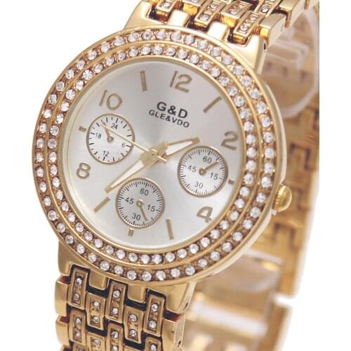2017 Top Brand Luxury G&D Women Watches Quartz Wristwatch Stainless Steel Crytal Gold Ladys Bracelet Watches Relojes Mujer Gift