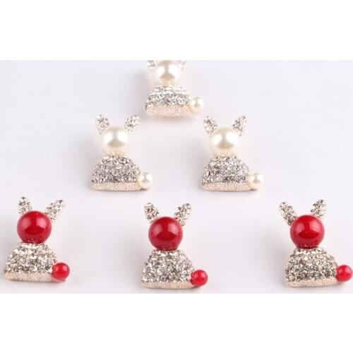 50pcs/lot)Chic Rabbit Shape Rhinestone Button With Pearl Artificial Metal Crystal Button For Baby Girl Jewelry Decoration