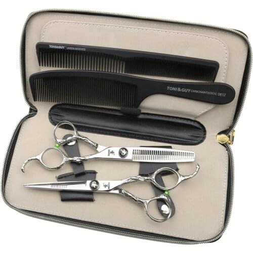 6 inch silver high quality hair scissors tweezers design Japan 440C cutting and thinning scissors barber shop styling tools