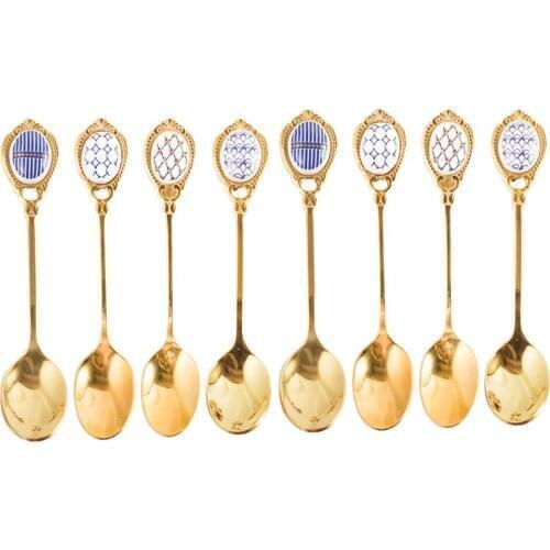 8pcs Stainless spoon steel Spoon golden coffee creative stainless steel coffee spoon stirring spoon ceramic spoon