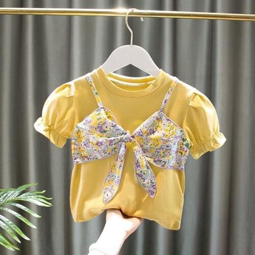 Baby Girls Blouse Summer Short Sleeve Kids Shirt for Toddler Girl Top Children Clothes Infant 80~130 Flowers bow