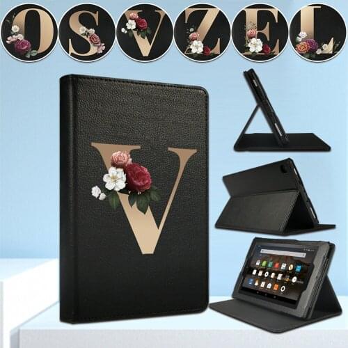 Tablet Case for Amazon Fire 7 HD 10 (5th/7th/9th Gen) /HD 8(6th/7th/8th Gen) Gold Letter Pattern Front Bracket Protective Cover