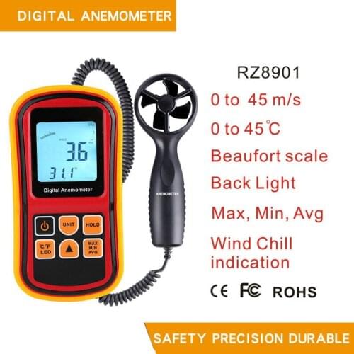 Digital anemometer 0-45 m/s Wind speed temperature meter portable Anemometro