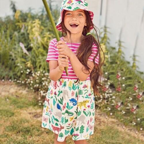 European and American childrens wear summer brand new childrens wear Tongqun Stripe printing elastic short sleeve girl dress