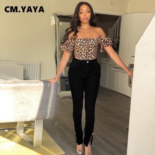 CM.YAYA Women Plus Size Jeans Solid Splited Zipper Pockets Stretchy Mid Waist Long Pencil Denim Pants Fashion Trouser Summer