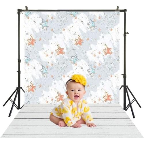 Watercolor Painting Stars Blooming Polyester Photographic Backdrop With Wood Floor Toddler Kids Portrait Photo Studio Background