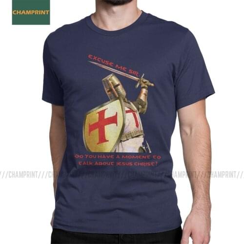 Excuse Me Sir Knight Templar Mens T Shirts Crusader Cross Deus Vult Christ Sword Soldiers Tees Short Sleeve T-Shirt Cotton