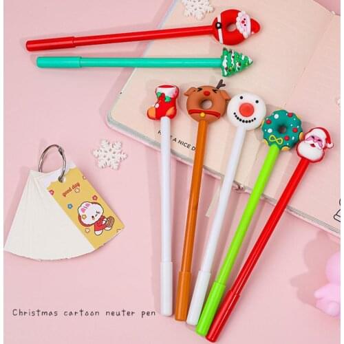 5pcs/lot 0.38mm Fantastic Plastic Christmas Cartoon Snowman Elk Santa Claus Gel Pen Ink Pen Gift Stationery School & Office