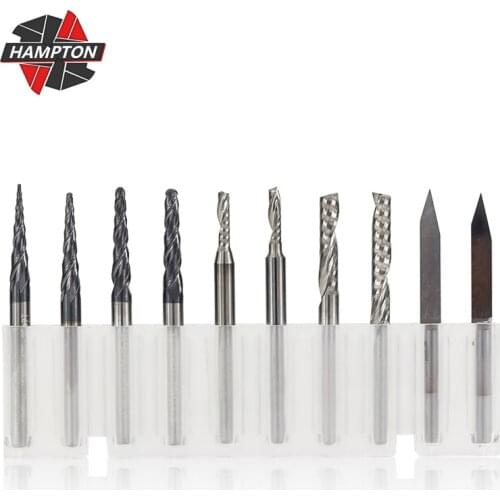 Hampton 10pcs 3.175mm Shank Router Bits Set CNC Solid Carbide Engraving Bits Milling Cutter Woodwork Set For Carving Wood Tools