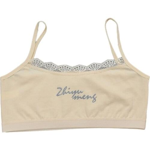 Young Girls Lace Trim Cotton Training Bra Letters Vest Crop Top Teenage Bralette
