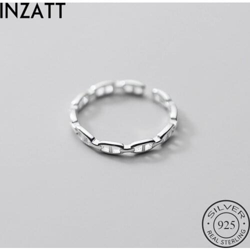INZATT Real 925 Sterling Silver Hollow Chain Adjustable Ring For Fashion Women Party Minimalist Fine Jewelry Punk Accessories