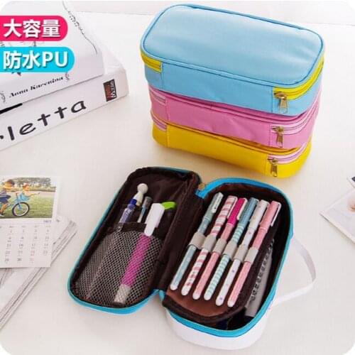 Brief Waterproof PU Portable Stationery Bags Multi-layer Pencil Case Cosmetic Small Tools Classification Storage Bag
