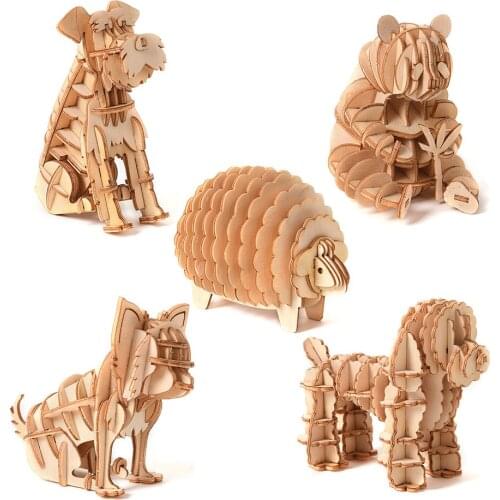 Laser Cut 3D Puzzle Wooden Kids Teenage Childrens Educational Toy DIY Wooden Inserting And Assembling Animal Model Puzzle