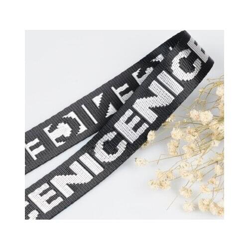 3.8 2.5 Printed "NICE"Polyester Garment Ribbon Black White English Letter Thread Ribbon Sewing Clothing Hats Bag Decoration Belt